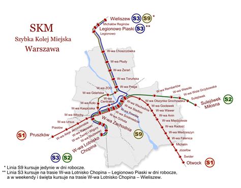 Map of Warsaw suburban train: stations & lines