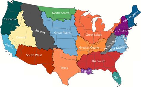 Cultural regions map of the contiguous 48 American states. V.5 ...