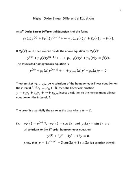 High diff - Ordinary Differential Equations - Higher Order Linear ...