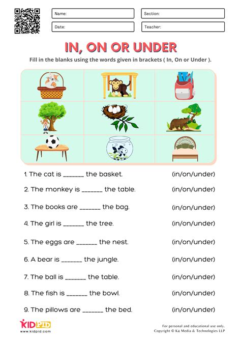 Preposition Worksheets for Kindergarten - Kidpid