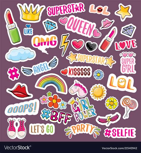 Pop art fashion girls patchs color stickers Vector Image