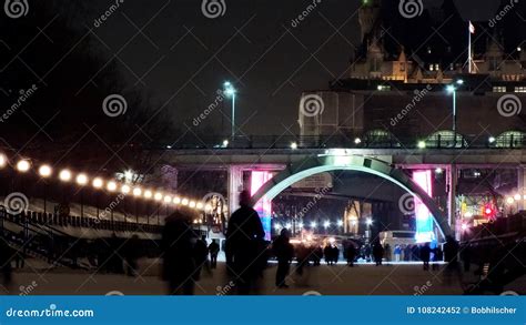 Skating on the Rideau Canal at Night during Winterlude in Ottawa ...