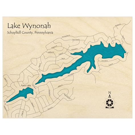 Lake Wynonah with Fawn 3D Custom Wood Map – Lake Art LLC