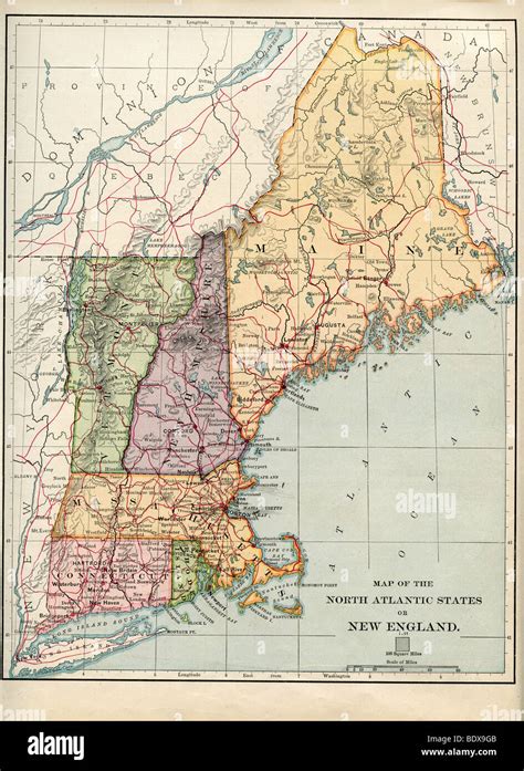 Original old map of New England from 1875 geography textbook Stock ...