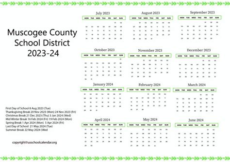 Muscogee County School District Calendar Holidays 2023-2024