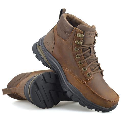 Mens Skechers Leather Wide Fit Memory Foam Casual Walking Ankle Boots ...