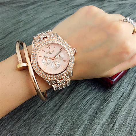 CONTENA Rose Gold Watch Women Watches Rhinestone Bracelet Ladies Watch ...