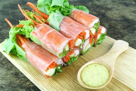 Salad roll with crab stick stock photo. Image of food - 90276302