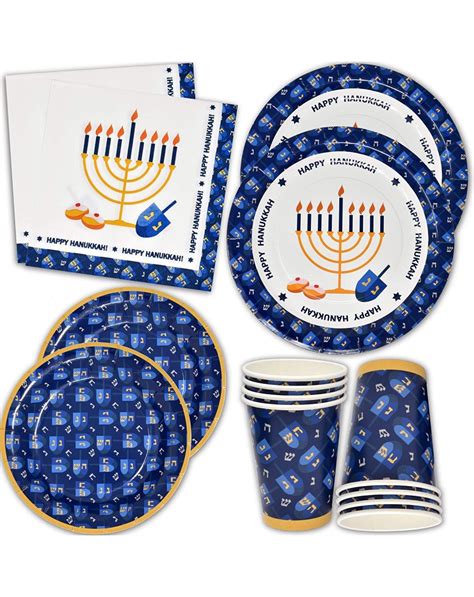 Hanukkah Plates and Napkins for 24 Guests Includes 24 9" Dinner Plates 24 7" Dessert Plates and ...