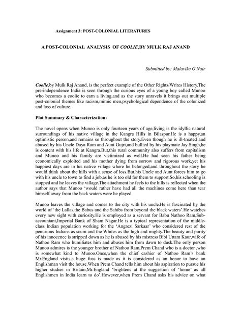 Post colonial analysis : Coolie by Mulk Raj anand | PDF