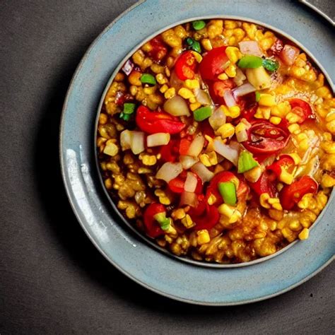 A plate of maize porridge with tomato and onion | Stable Diffusion | OpenArt