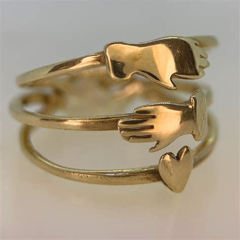 Vintage Hands Over Heart Puzzle Promise Ring - Chique to Antique Jewellery