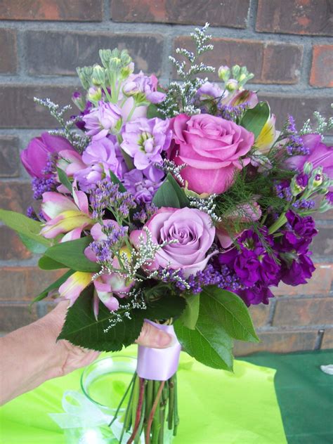 Mix Purple flower bouquet with two shades of roses by Cleveland Florist ...