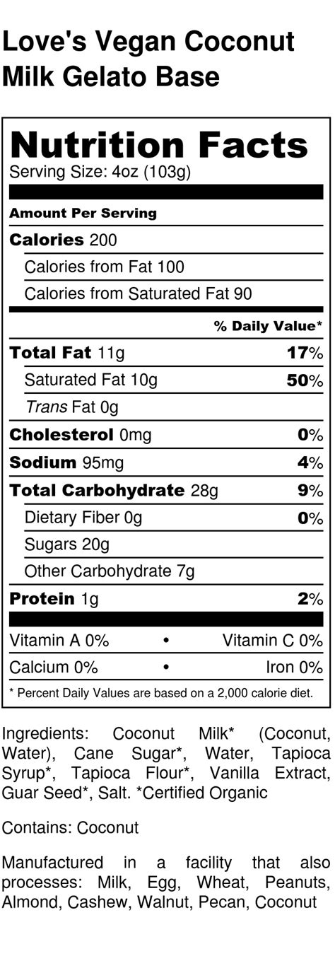 Nutrition Facts and Ingredients - Love's Ice Cream