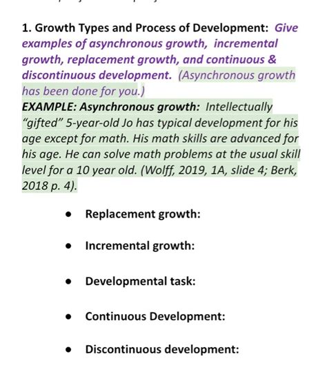 Solved 1. Growth Types and Process of Development: Give | Chegg.com