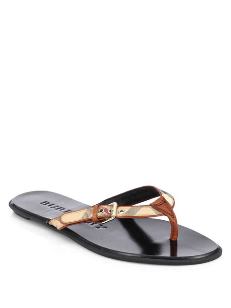 Burberry Parsons Leather Flip Flops in Brown (TAN) | Lyst