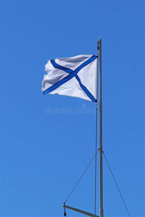 Naval Flag Of The Russian Navy St. Andrew On A Blue Sky Stock Image ...