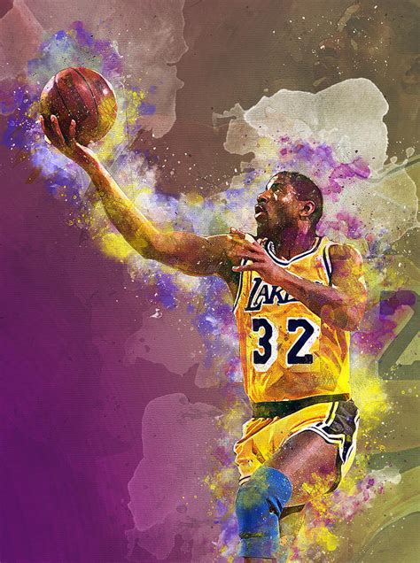 Magic Johnson Lakers Mixed Media Digital Art by Elite Editions - Pixels