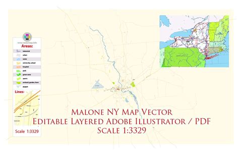 Malone New York US Map Vector Exact City Plan High Detailed Street Map ...