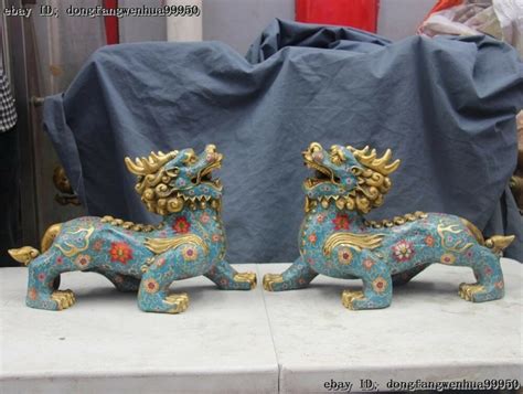 China Royal Palace Copper Bronze Cloisonne Enamel Pi Xiu Kylin Kilin Statue Pair | Cloisonne ...