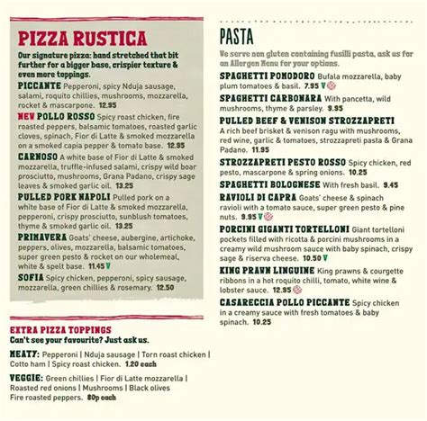 Menu at Zizzi - Pinner pizzeria, Pinner, 6 High St