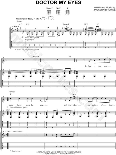 Jackson Browne "Doctor My Eyes" Guitar Tab in F Major - Download ...