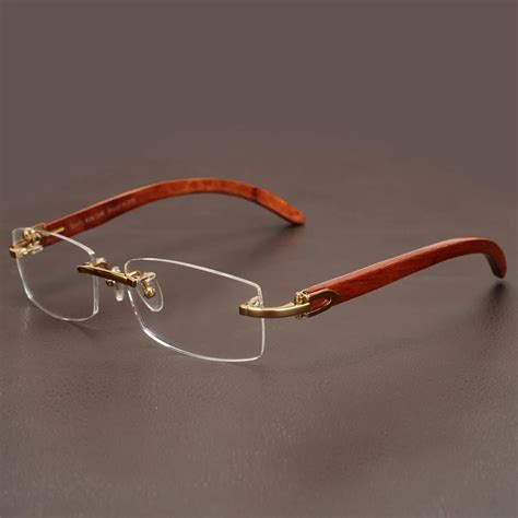 AZB Wooden Glasses Frame Men Gold Rimless Eyeglasses Frames for Man ...