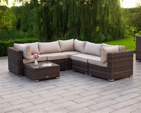 Rattan Garden Corner Sofa Set in Brown & Champagne - 6 Piece - Florida ...