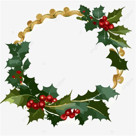 Holly Garland Vector, Sticker Clipart Christmas Holly Wreath With A Gold Frame Cartoon, Sticker ...