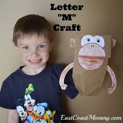 Alphabet Craft - Letter M... including a free printable template for the monkey paper bag puppet ...