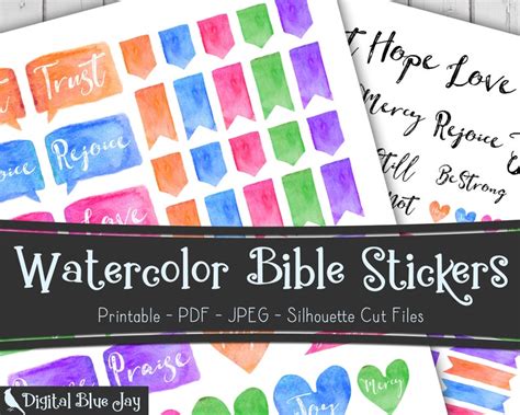 Bible Journal Stickers, Printable Watercolor Stickers, Bible Journaling ...