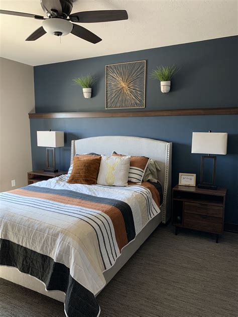 Navy and beige bedroom | Blue bedroom walls, Remodel bedroom, Bedroom ...