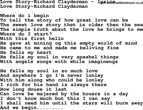 Love Song Lyrics for:Love Story-Richard Clayderman