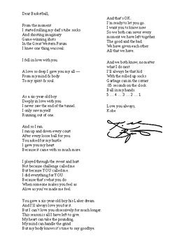 Kobe Bryant Poem Dear Basketball