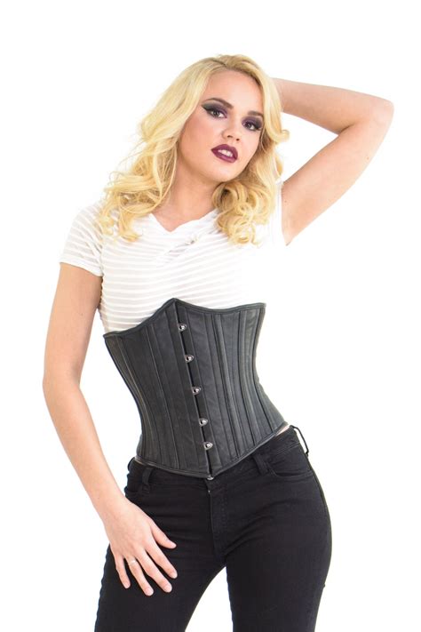 Dita Black Leather Underbust Steel Boned Corset | Glamorous Corset