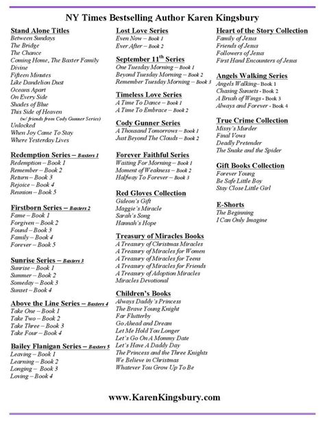 Printable List Of Karen Kingsbury Books In Order