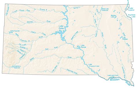 South Dakota Lakes and Rivers Map - GIS Geography