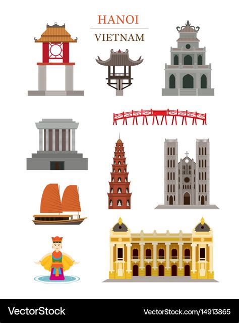 Hanoi vietnam landmarks architecture building Vector Image