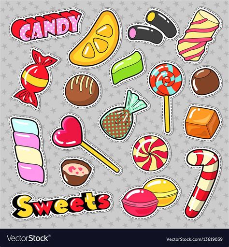 Sweets food candies stickers patches badges Vector Image Cute Food Drawings, Easy Drawings For ...