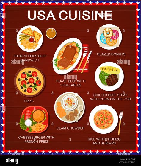 USA cuisine food menu, American dishes and meals traditional restaurant ...