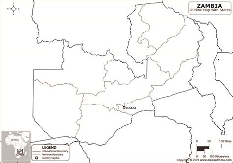 Zambia Outline Map | Zambia Outline Map with State Boundaries