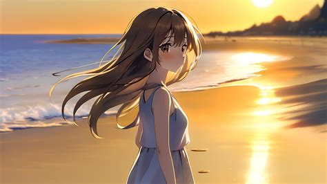 HD Anime Girl at Beautiful Beach Sunset Wallpaper, HD Anime 4K ...