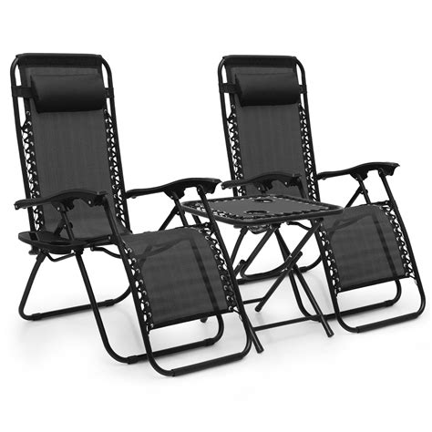 Magshion Set of 3 Outdoor Chaise Lounger Chair Set, Folding Reclining ...