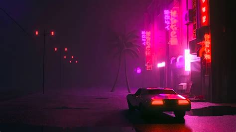 3840x2160 Synthwave Car On Street 4K ,HD 4k Wallpapers,Images,Backgrounds,Photos and Pictures