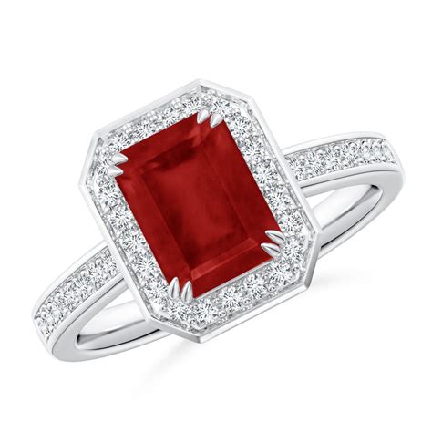 Emerald-Cut Ruby Engagement Ring with Diamond Halo | Angara