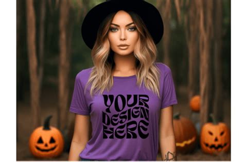 Halloween Purple T-shirt Mockup Model Graphic by LadyAndBuns · Creative Fabrica