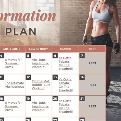 Body Transformation Workout Plan Calendar