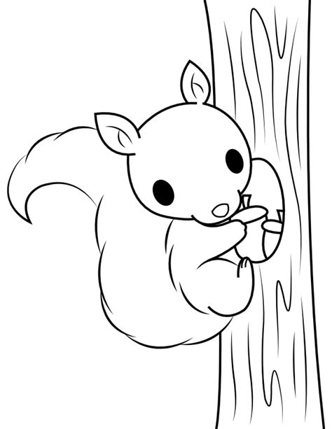 Printable Baby Squirrel Climbing A Tree Coloring Page