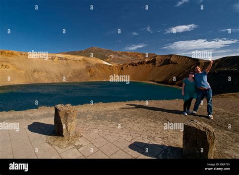 Lake in the caldera of Viti volcano at the Krafla volcanic area, near Lake Mývatn. North Iceland ...