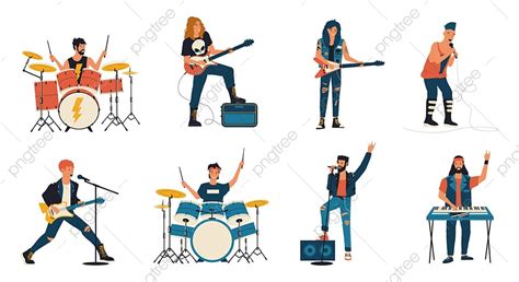 Rock Band Vector PNG Images, Rock Band Characters Cartoon Guitar ...